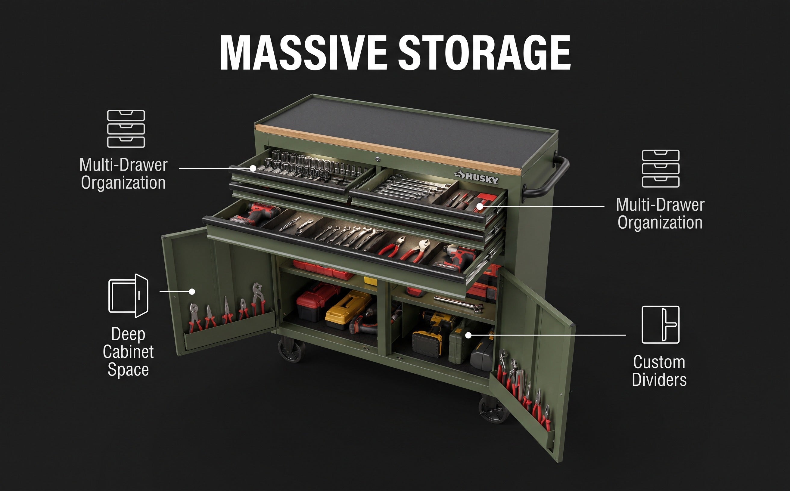 Heavy Duty Rolling Tool Box Large Capacity Workshop Tool Cabinet